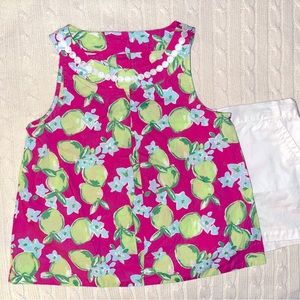 Janie and Jack Pink top tank Lemon Lime White shirts outfit sz 10 Summer
